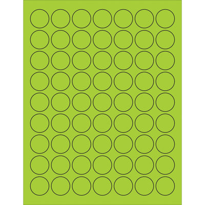 High-visibility 1" fluorescent green circle labels for laser and inkjet printers. Permanent acrylic adhesive bonds instantly to paper, corrugated, plastic, metal, and glass. Case of 6,300 labels keeps your shipping and logistics operations fully stocked for weeks.