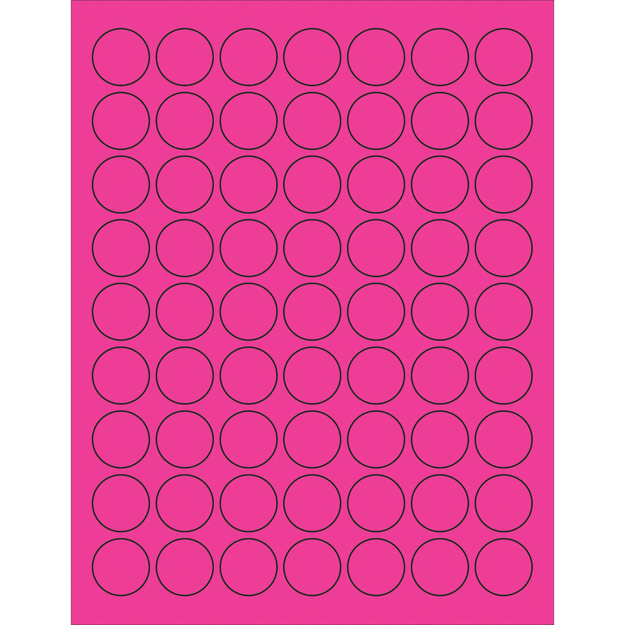 High-visibility 1" fluorescent pink circle laser labels engineered for shipping coordinators who need compliant, attention-grabbing product identification. Permanent acrylic adhesive bonds instantly to paper, corrugated, plastic, and metal surfaces‚6,300 labels per case ready to deploy.
