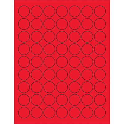 Bright fluorescent red circle laser labels cut through visual noise on shipments and packages. 1" diameter, permanent acrylic adhesive, 6300 labels per case. Compatible with laser and inkjet printers for maximum flexibility in your labeling workflow.