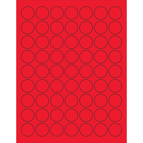 Bright fluorescent red circle laser labels cut through visual noise on shipments and packages. 1