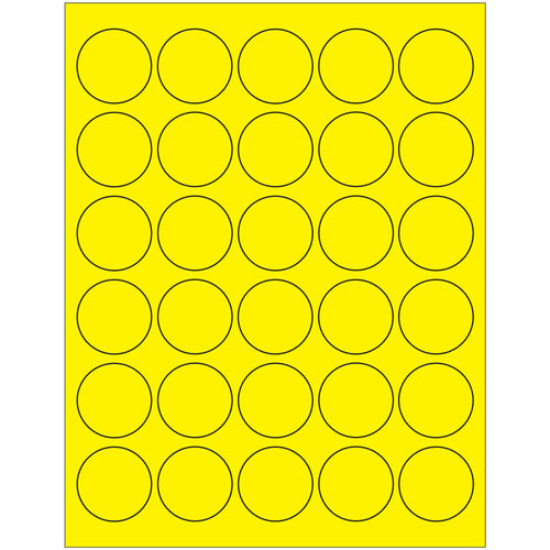 Bright fluorescent yellow circle laser labels deliver maximum visibility for high-priority shipments and inventory tracking. 1.5
