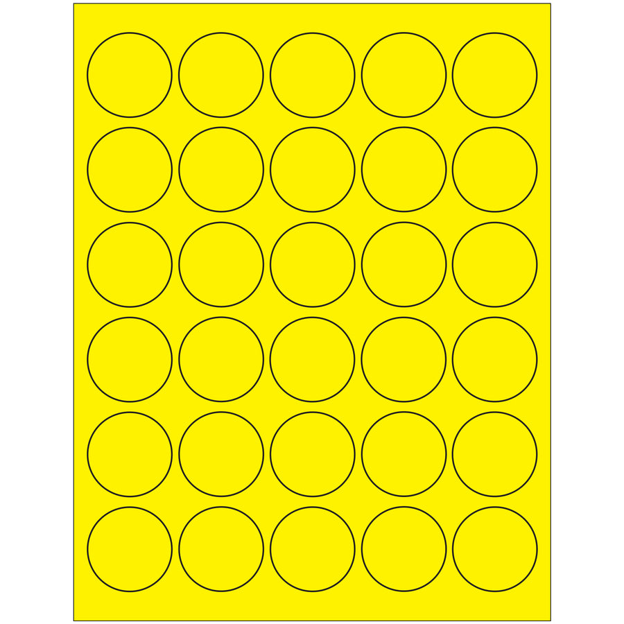 Bright fluorescent yellow circle laser labels deliver maximum visibility for high-priority shipments and inventory tracking. 1.5" diameter, permanent acrylic adhesive sticks to paper, corrugated, plastic, metal, and glass‚ideal for logistics professionals managing complex supply chains. Case of 3000 labels with ready-to-use Microsoft Word template.