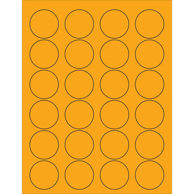 High-visibility fluorescent orange circle laser labels designed for shipping, product identification, and compliance labeling. Permanent acrylic adhesive bonds instantly to paper, corrugated, plastic, metal, and glass surfaces. 2400 labels per case, compatible with standard laser and inkjet printers.