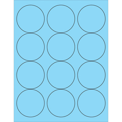Professional-grade 2.5" fluorescent pastel blue circle laser labels designed for shipping coordinators and logistics professionals who need high-visibility product identification. Permanent acrylic adhesive bonds instantly to paper, corrugated, plastic, and metal surfaces. Case of 1200 labels with Microsoft Word template for fast, custom formatting.