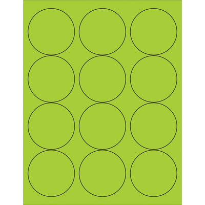 High-visibility 2.5" fluorescent green circle laser labels cut through warehouse clutter with bright, eye-catching color that meets OSHA compliance standards. Permanent acrylic adhesive bonds instantly to paper, corrugated, plastic, metal, and glass‚no repositioning delays. Order your case of 1200 printable labels today and streamline your shipping and product identification workflows.