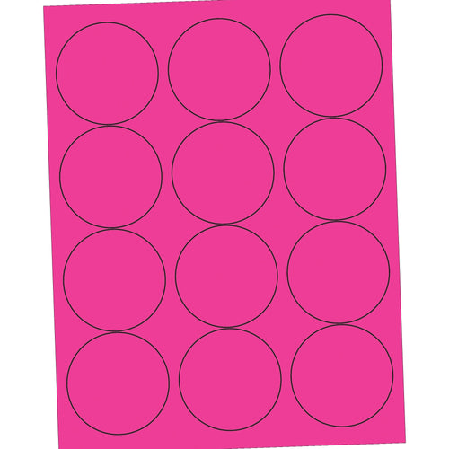 2.5 in Fluorescent Pink Circle Laser Labels Permanent Acrylic 1200/Case LL194PK - alias listing