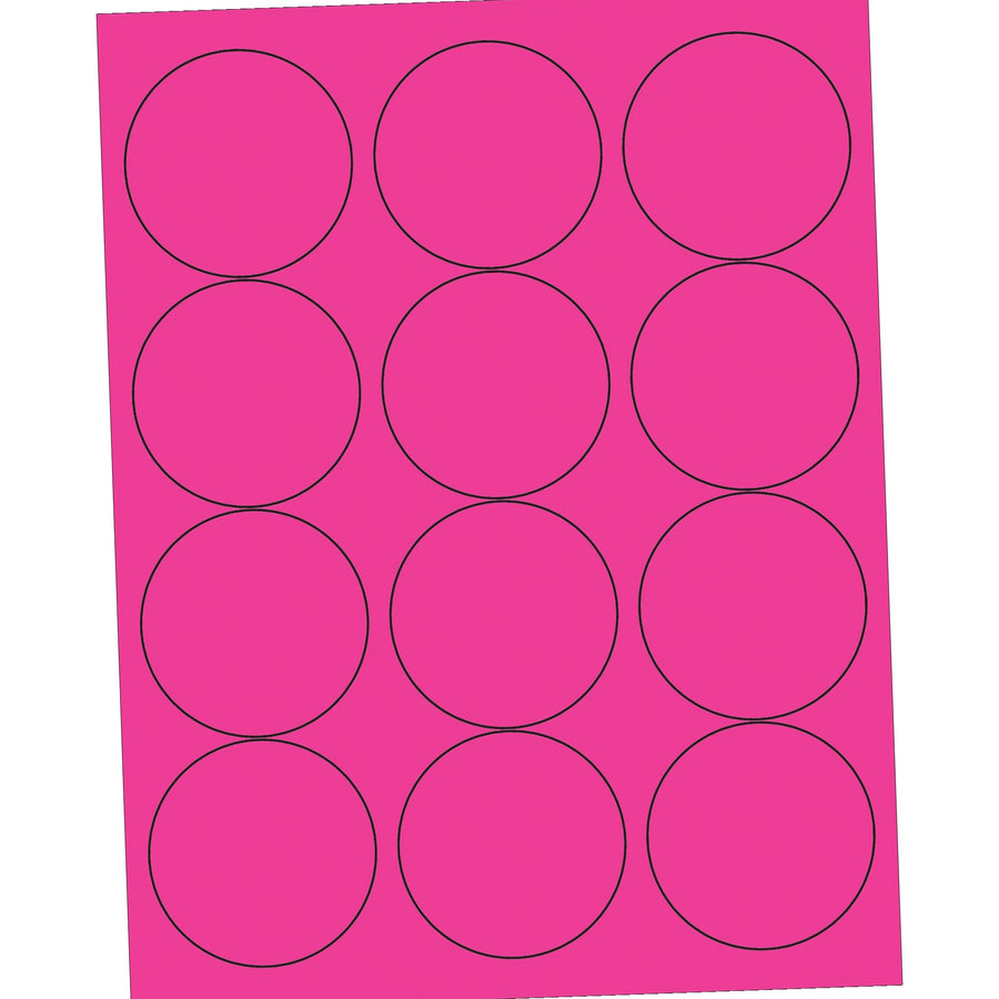 2.5 in Fluorescent Pink Circle Laser Labels Permanent Acrylic 1200/Case LL194PK - alias listing