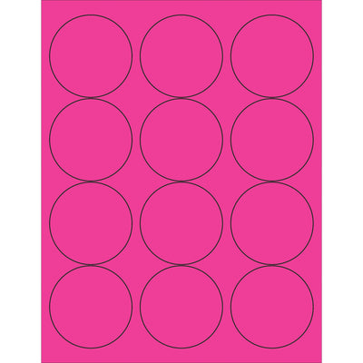 High-visibility fluorescent pink circle labels designed for shipping coordinators who need immediate label recognition on packages and shipments. 2.5" diameter laser labels with permanent acrylic adhesive stick to paper, corrugated, plastic, metal, and glass surfaces. 1,200 labels per case‚ready to print and apply.