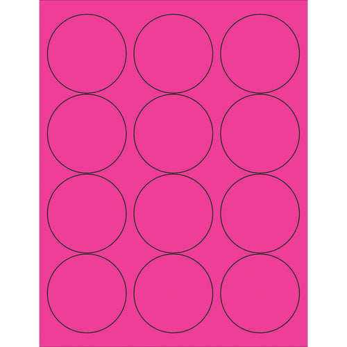 High-visibility fluorescent pink circle labels designed for shipping coordinators who need immediate label recognition on packages and shipments. 2.5