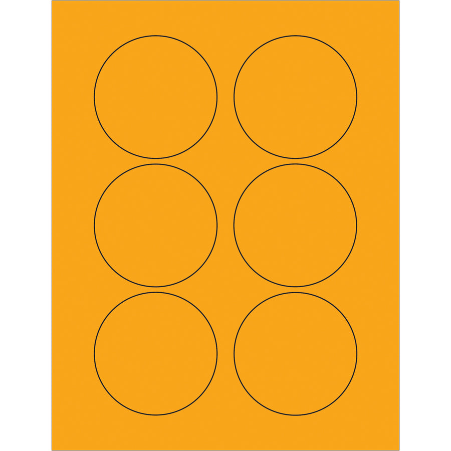 High-visibility fluorescent orange circle labels designed for shipping coordinators and logistics professionals who need compliance-ready labeling solutions. 3" diameter, permanent acrylic adhesive, 600 labels per case–compatible with laser and inkjet printers for instant customization.