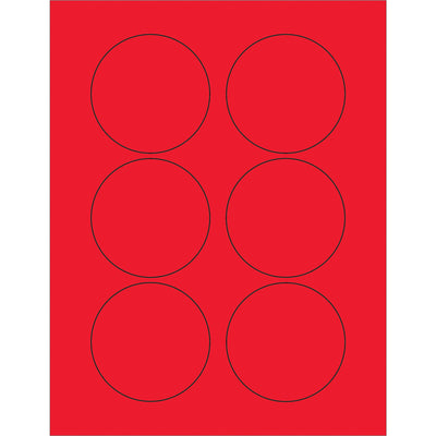 High-visibility 3" fluorescent red circle laser labels designed for shipping coordinators who need compliance-critical labeling that stands out. Permanent acrylic adhesive bonds to corrugated, plastic, metal, and glass surfaces. Case of 600 labels works with laser and inkjet printers.