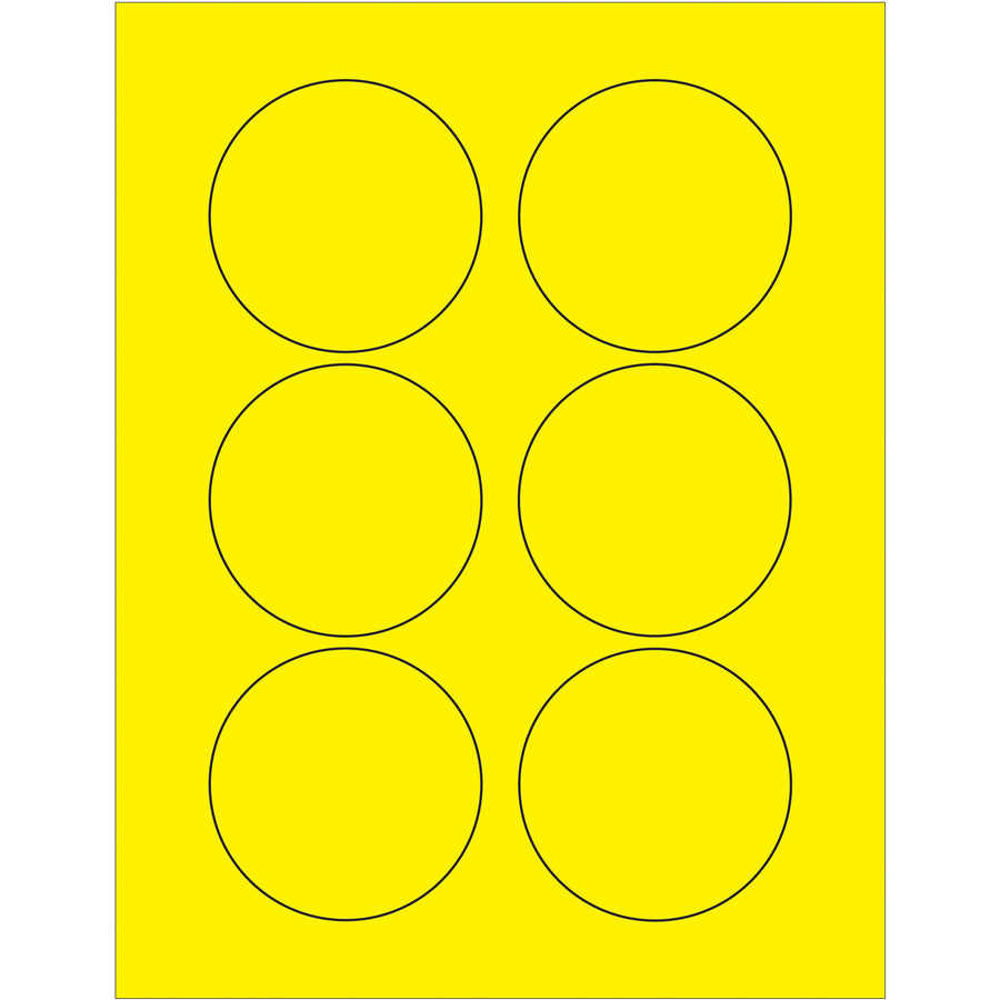 High-visibility 3" fluorescent yellow circle laser labels designed for shipping coordinators who need compliant, scannable product identification. Permanent acrylic adhesive bonds instantly to paper, corrugated, plastic, metal, and glass. 600 labels per case‚ready to print and apply.