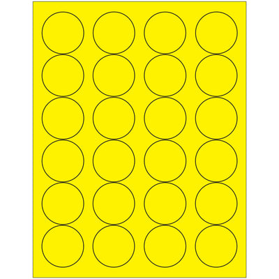 Create professional, high-visibility shipping and product labels with these 1 2/3" fluorescent yellow circle laser labels. Permanent acrylic adhesive bonds securely to paper, corrugated, plastic, metal, and glass surfaces. Case of 2400 labels with easy Microsoft Word formatting–ready to print on your laser or inkjet printer.