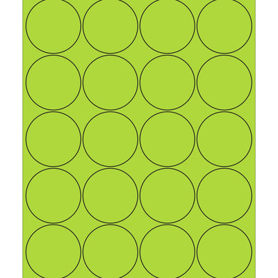2 in Fluorescent Green Circle Laser Labels Permanent Acrylic 2000/Case LL197GN - alias listing
