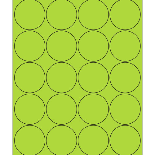 2 in Fluorescent Green Circle Laser Labels Permanent Acrylic 2000/Case LL197GN - alias listing