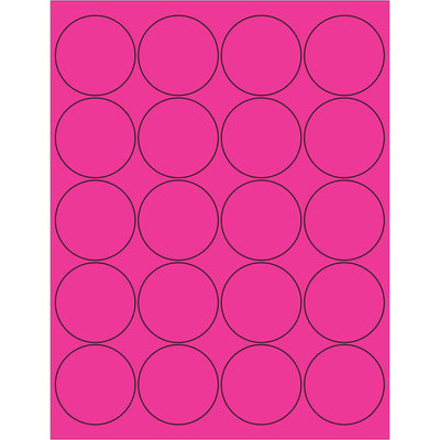 High-visibility 2" fluorescent pink circle laser labels engineered for shipping, compliance, and product identification. Permanent acrylic adhesive bonds securely to paper, corrugated, plastic, metal, and glass. Case of 2,000 labels ready to print and apply.