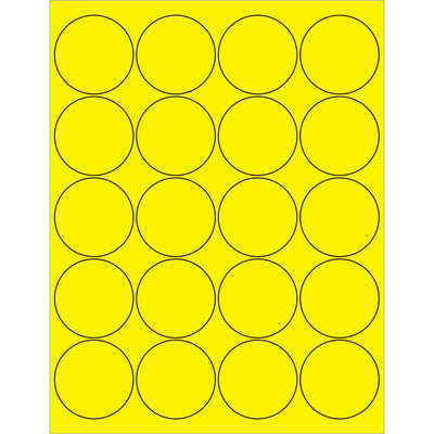 High-visibility 2" fluorescent yellow circle laser labels perfect for compliance labeling and shipment identification. Permanent acrylic adhesive bonds to paper, corrugated, plastic, metal, and glass surfaces. 2000 labels per case‚compatible with both laser and inkjet printers for immediate deployment.