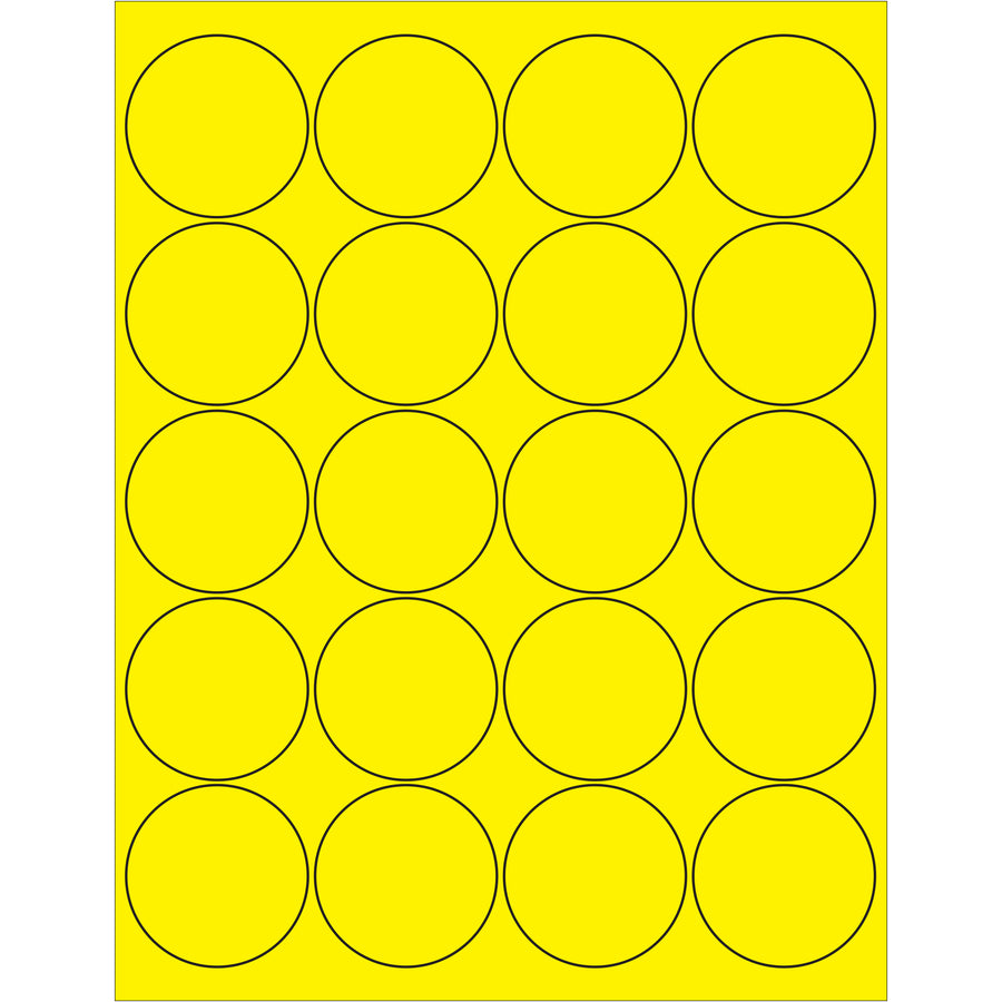 High-visibility 2" fluorescent yellow circle laser labels perfect for compliance labeling and shipment identification. Permanent acrylic adhesive bonds to paper, corrugated, plastic, metal, and glass surfaces. 2000 labels per case‚compatible with both laser and inkjet printers for immediate deployment.