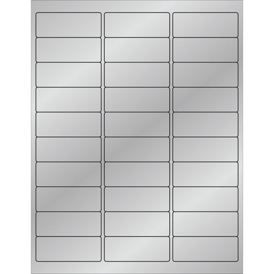 Professional-grade 2 5/8" x 1" silver foil rectangle laser labels designed for shipping coordinators and logistics professionals who need durable, high-visibility labeling. Heat-resistant permanent acrylic adhesive resists jamming and printer damage. Each case contains 3,000 labels with included Microsoft Word template for easy formatting.