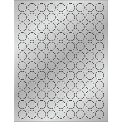 Professional 3/4" silver foil circle laser labels engineered for high-volume shipping operations. Heat-resistant permanent acrylic adhesive eliminates printer jamming and ensures label durability through handling and international transit. Bulk case of 10,800 labels–ready to print with included Microsoft Word template.