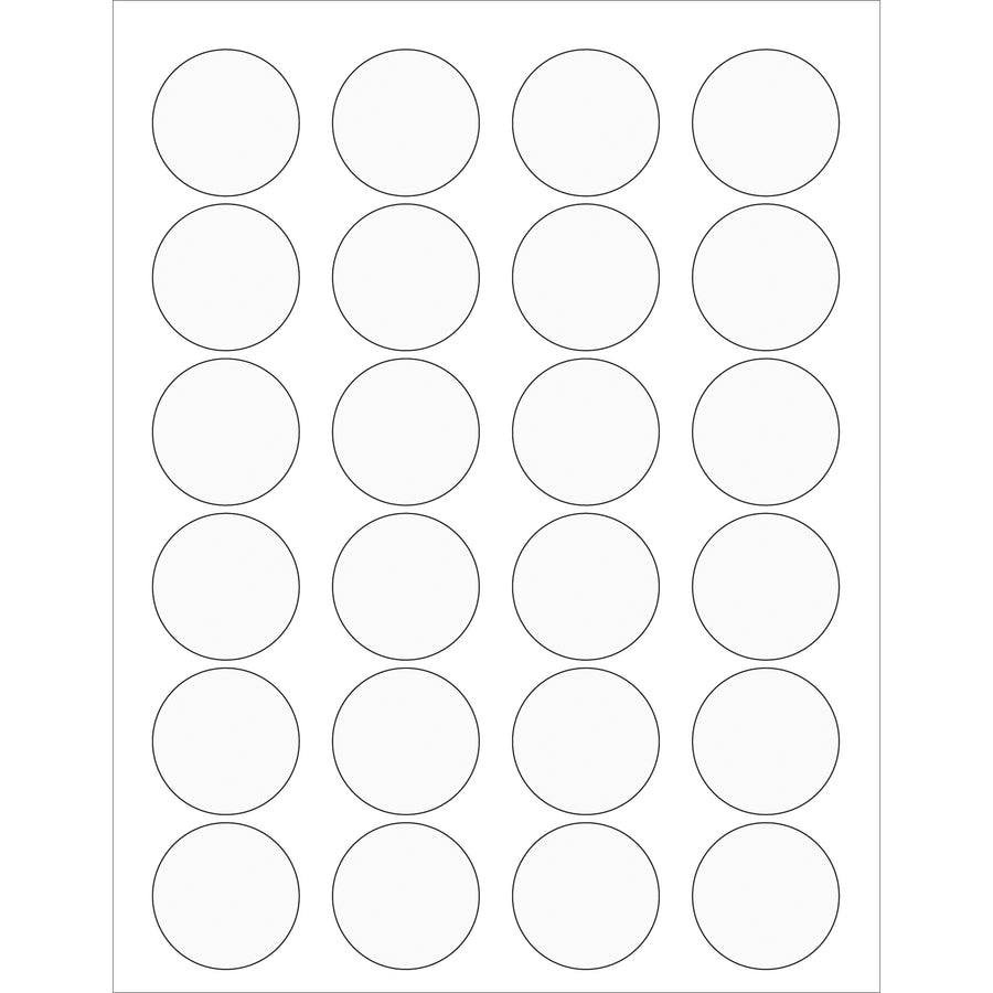 Professional-grade 1 5/8" diameter clear circle laser labels engineered for shipping coordinators and logistics operations. Heat-resistant permanent acrylic adhesive eliminates printer jamming and ensures compliance visibility on packages. Get 2400 labels per case with matte finish that accepts crisp, high-contrast printing.