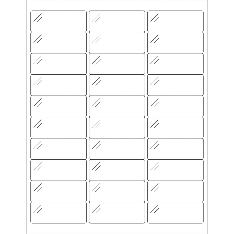 Glass-like crystal clear polyester laser labels deliver premium visibility for international shipments and compliance labeling. 2 5/8" x 1" rectangle format with permanent, non-oozing adhesive compatible with standard laser printers. Case of 3,000 labels with included Microsoft Word template for quick formatting.