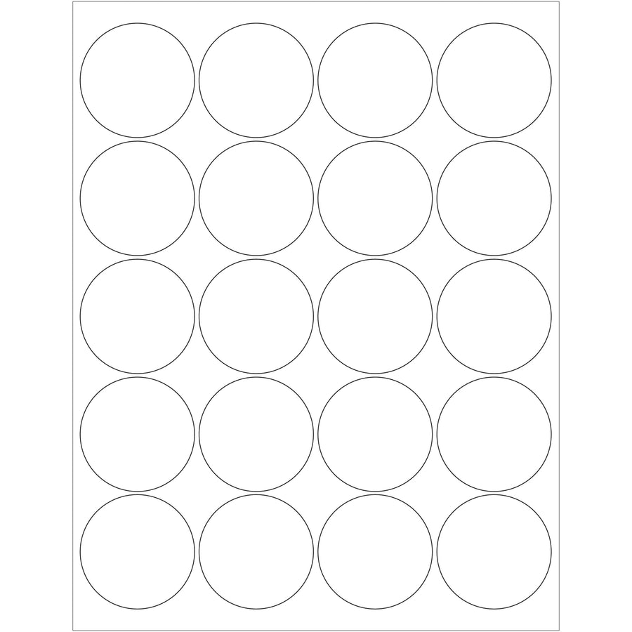 High-performance 2" glossy white circle laser labels designed for shipping coordinators and logistics professionals who need reliable, jam-resistant printing. Permanent acrylic adhesive with heat resistance ensures labels stay put through handling and storage. Case of 2000 labels with easy Microsoft Word template included.
