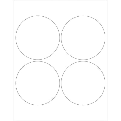 Professional 4-inch glossy white circle laser labels designed for shipping coordinators who need reliable, jamming-resistant labels for logistics operations. Each case contains 400 pre-cut labels with permanent acrylic adhesive and heat-resistant properties to withstand warehouse and transport conditions. Ready to format with included Microsoft Word template.