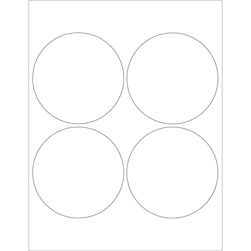 Professional 4-inch glossy white circle laser labels designed for shipping coordinators who need reliable, jamming-resistant labels for logistics operations. Each case contains 400 pre-cut labels with permanent acrylic adhesive and heat-resistant properties to withstand warehouse and transport conditions. Ready to format with included Microsoft Word template.