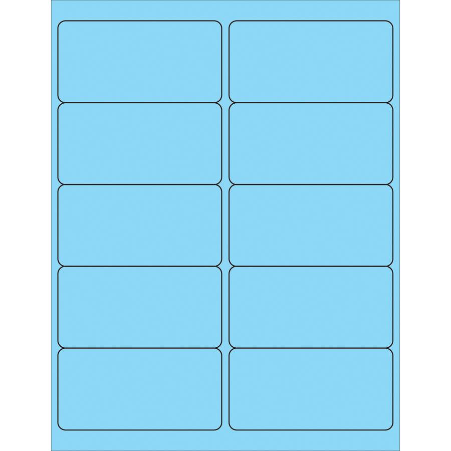 Pastel blue removable rectangle laser labels (4" x 2") that lift cleanly without residue–ideal for temporary shipping and logistics applications. Compatible with laser and inkjet printers. Sold as a case of 1,000 labels with easy-to-use Microsoft Word template included.