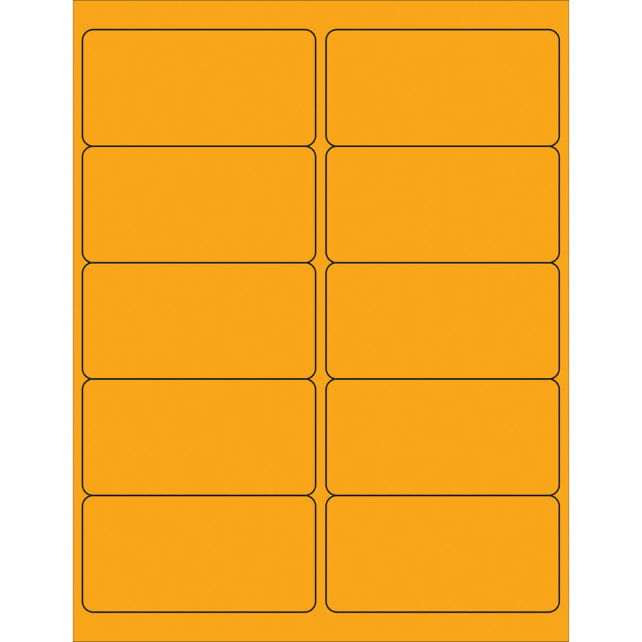 High-visibility 4x2" fluorescent orange removable rectangle laser labels designed for shipping coordinators and logistics professionals who need reliable temporary labeling without residue. Permanent acrylic material works with laser and inkjet printers. Case of 1,000 labels.