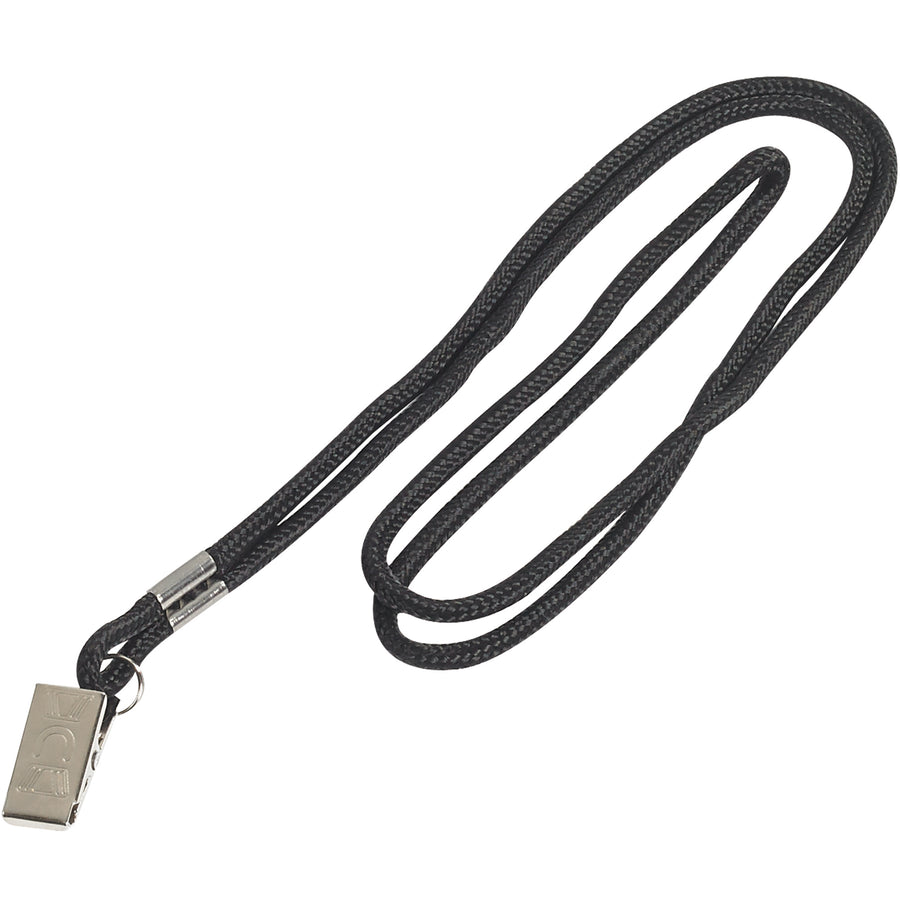 Display ID badges safely with Packrift's 38" black nylon lanyards featuring a durable bulldog clip. Woven nylon construction is comfortable to wear and won't damage clothing. Order by the case–24 lanyards per pack for bulk badge display needs.
