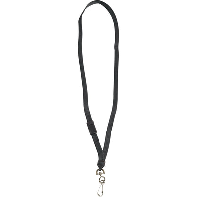 38" flat-woven black nylon breakaway lanyards designed to release under 4-8 lbs of pull force, protecting employees from caught clothing hazards. Each lanyard features a durable swivel hook attachment and ships in convenient cases of 24‚ideal for corporate ID badges, event name tags, and industrial identification programs.