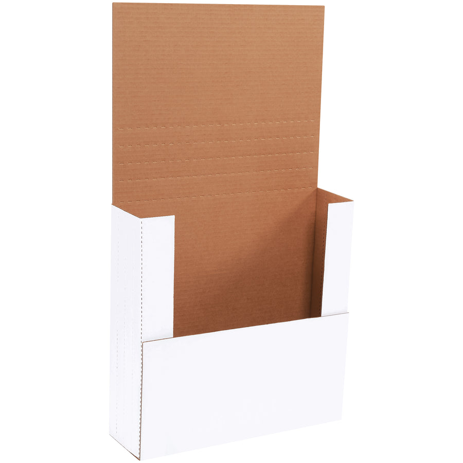 Professional-grade 14x14x4 white corrugated easy-fold mailers designed for e-commerce brands shipping flat materials, artwork, and photographs. Multi-depth scoring lets you customize box depth, while ECT-32-B corrugated construction provides superior crush resistance. Bundle of 50 mailers ready to ship.