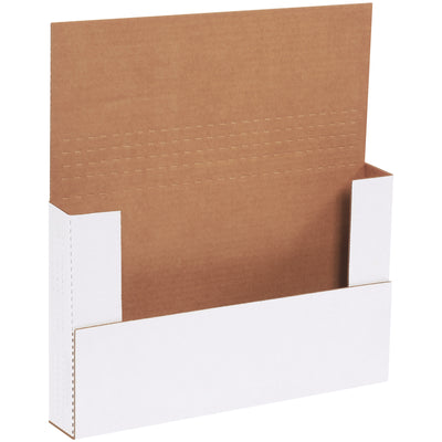 Ship flat materials with confidence using these 14 1/8" x 8 5/8" x 2" white corrugated easy-fold mailers. Scored at multiple depths for flexible folding and professional presentation. Bundle of 50 units made from durable ECT-32-B corrugated cardboard.
