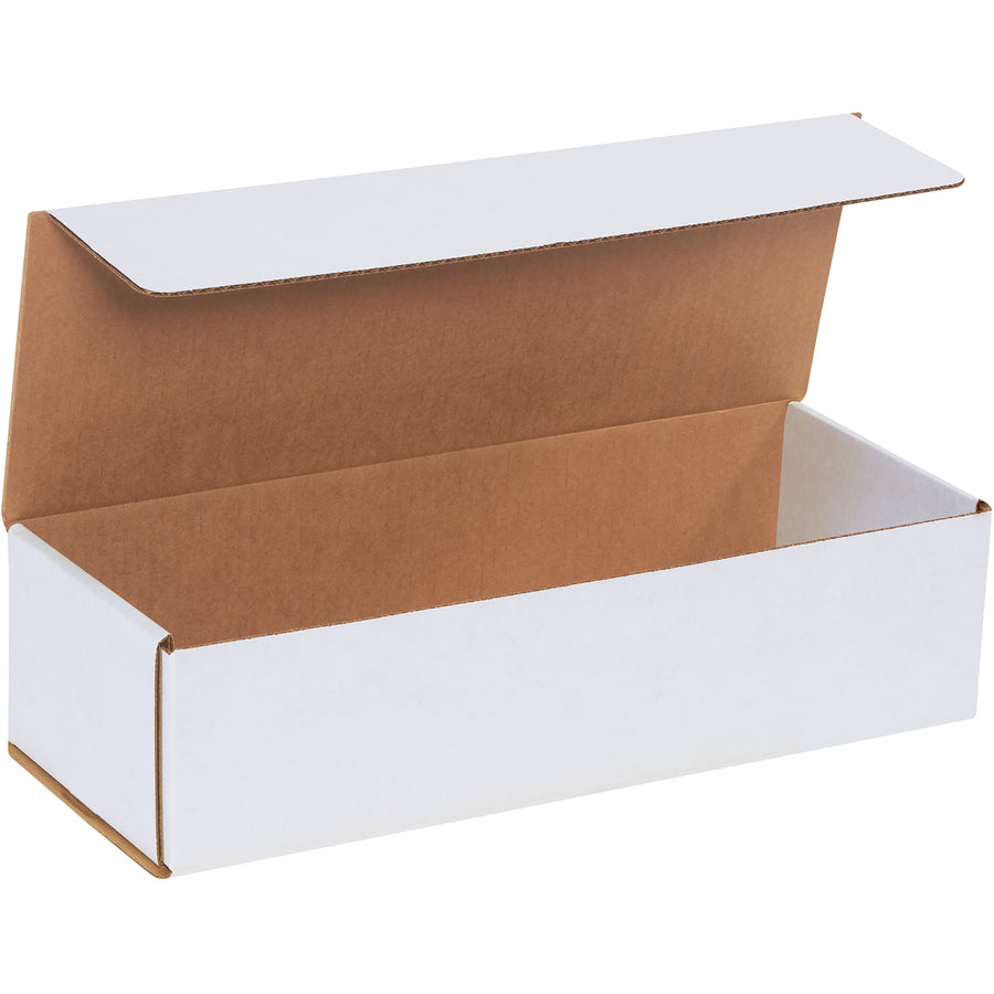 Heavy-duty ECT-32-B white corrugated mailers in 16x6x4" size fold flat for maximum freight efficiency and crush resistance. One-piece die-cut design requires no tape, glue, or staples–assembly takes seconds. Sold as 50-unit bundles for wholesale volume savings.