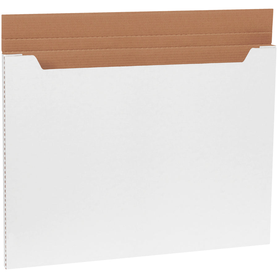Professional-grade 30x22.5x1 white corrugated fold-over mailers built with ECT-32-B strength for reliable protection of oversized items. One-piece design folds flat for easy storage and assembly. Bundle of 20 mailers ready to ship your portfolios, posters, and flat products with confidence.