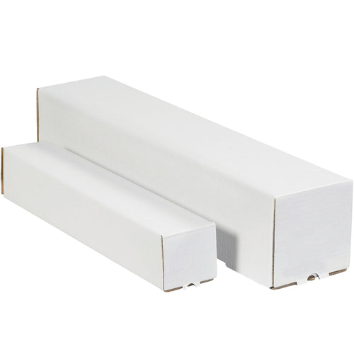 Ship tall items efficiently with 3x3x48 white square mailing tubes that won't roll during handling or transit. This 25-pack of ECT-32-B corrugated tubes ships completely flat and assembles in seconds without tape or glue–cutting your prep time and storage costs.