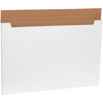 Professional-grade 36x24x1 white corrugated fold-over mailers built from durable ECT-32-B material for maximum puncture resistance. Ideal for e-commerce brands shipping oversized posters, portfolios, and flat merchandise. Bundle of 20 mailers with one-piece folding design and self-sealing capability.