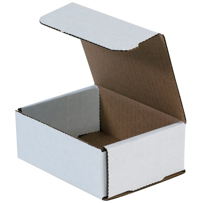 Lightweight ECT-32-B white corrugated mailers in 5x4x2 dimensions engineered for small package fulfillment with zero tape requirements. One-piece fold-and-tuck design delivers double-wall crush resistance on front and sides. 50-pack bundle reduces per-unit costs and shipping overhead for high-volume operations.