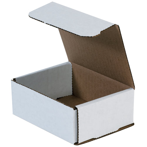Lightweight ECT-32-B white corrugated mailers in 5x4x2 dimensions engineered for small package fulfillment with zero tape requirements. One-piece fold-and-tuck design delivers double-wall crush resistance on front and sides. 50-pack bundle reduces per-unit costs and shipping overhead for high-volume operations.