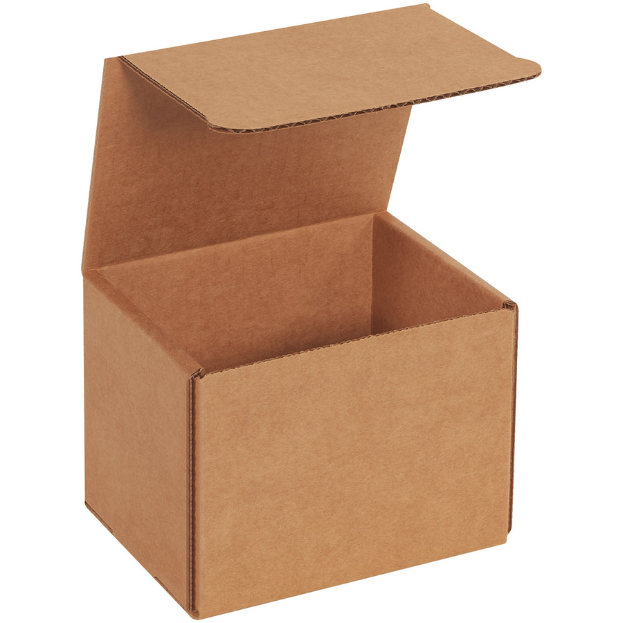 ECT-32-B kraft corrugated mailers engineered for maximum crush resistance in a compact 5x4x4" size. One-piece fold-and-tuck design requires no tape, glue, or staples–assembly takes seconds. Ships and stores flat in bundles of 50 to maximize warehouse efficiency and reduce freight costs.