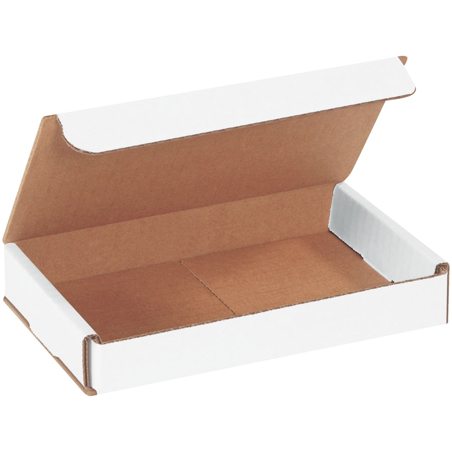 Professional-grade ECT-32-B white corrugated mailers sized 7" x 5" x 1" designed for warehouse managers shipping literature, samples, and lightweight items. One-piece fold-and-tuck design eliminates tape and assembly time while double-wall construction provides crush resistance. Sold as 50/bundle to maximize your freight efficiency and reduce per-unit costs.