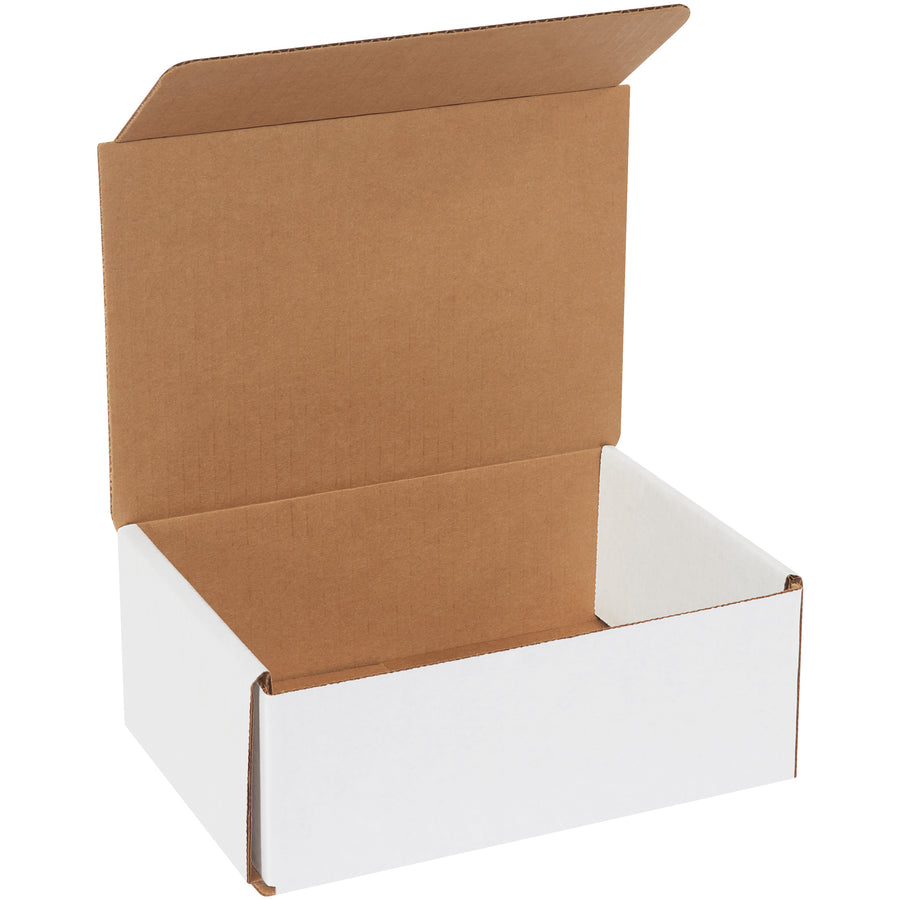 Lightweight, crush-resistant 8x6x3" white corrugated mailers manufactured from durable ECT-32-B material. One-piece fold-and-tuck design requires no tape, glue, or staples–assembly takes seconds. Bundle of 50 reduces per-unit cost and freight overhead for high-volume shippers.