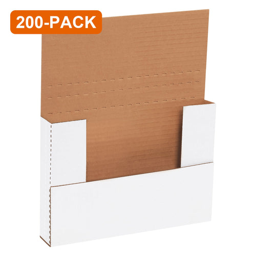 9.625x6.625x1.25 White Corrugated Easy-Fold Mailers, 200-Pack (4 Bundles of 50)