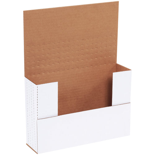 Professional-grade white corrugated easy-fold mailers sized 9.625