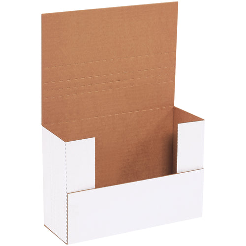 Professional white corrugated easy-fold mailers sized 9.625