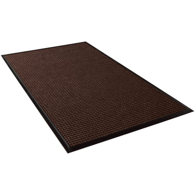 The 6' x 4' brown Waterhog™ mat features a raised waffle pattern that effectively scrapes shoes clean of dirt, water, and debris at entry points. This rubber floor mat absorbs moisture, resists fading, and cleans easily with vacuum, hose, steam, or shampoo–ideal for high-traffic industrial and commercial facilities.