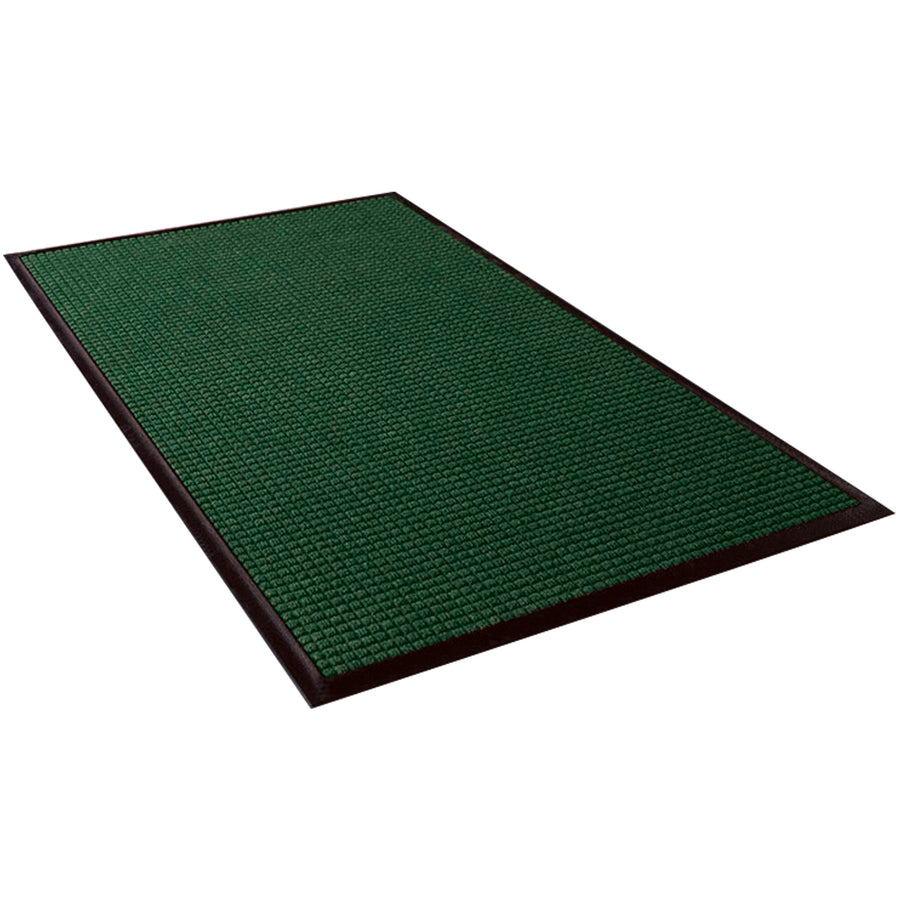 The 8' x 6' Green Waterhog‚Ñ¢ Mat features a raised waffle pattern that aggressively scrapes shoes clean of dirt, water, and debris at high-traffic entries. Its absorbent rubber construction wicks moisture away from floors, reducing slip hazards and maintenance costs. Vacuum, hose, or steam clean for easy upkeep‚one mat per order.