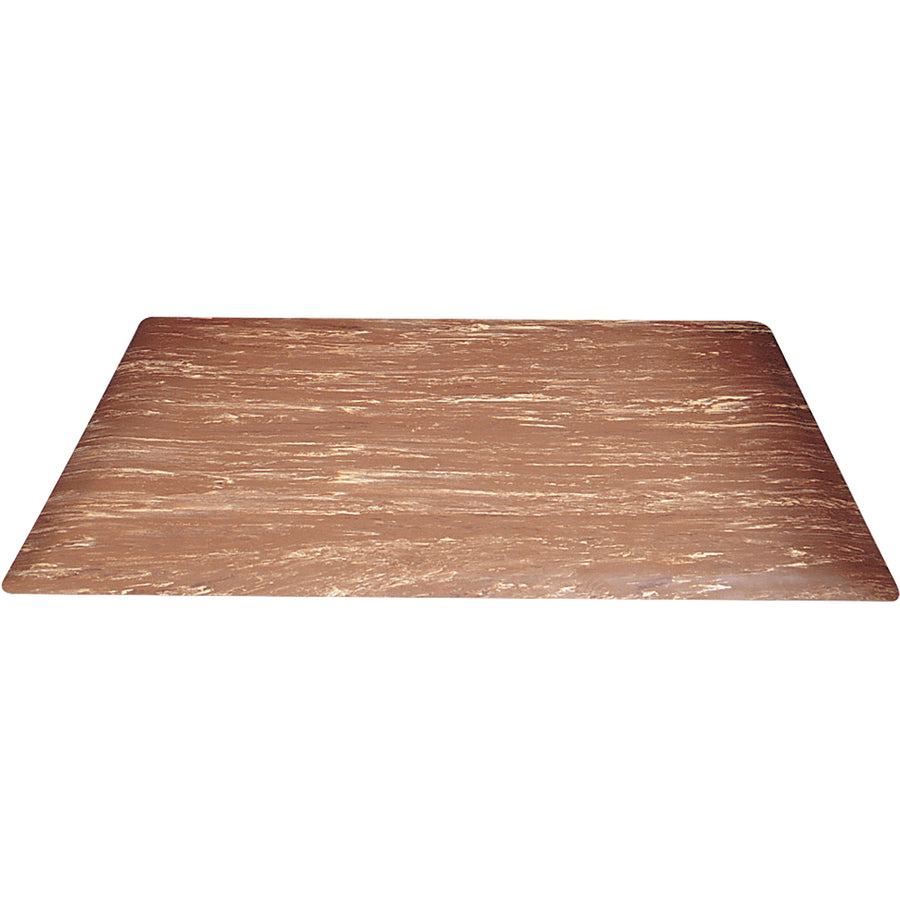 Reduce worker fatigue and increase productivity on your production floor with this professional-grade 3' x 2' walnut marble anti-fatigue mat. Features 1/8" heavy-duty rubber surface bonded to 3/8" dense foam base for optimal comfort and durability. Sloped beveled edges ensure safe, easy access–sold as 1 mat per unit.